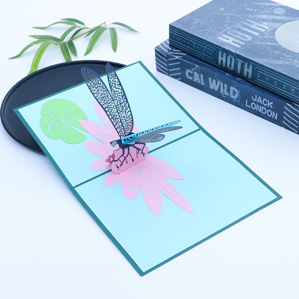 ☆YOLA☆ Hollow Love Pop Dragonfly Special Occasion Hobby Birthday 3D Pop Up Card Specialty Paper Gift Mother's Day Flowers Greeting Card