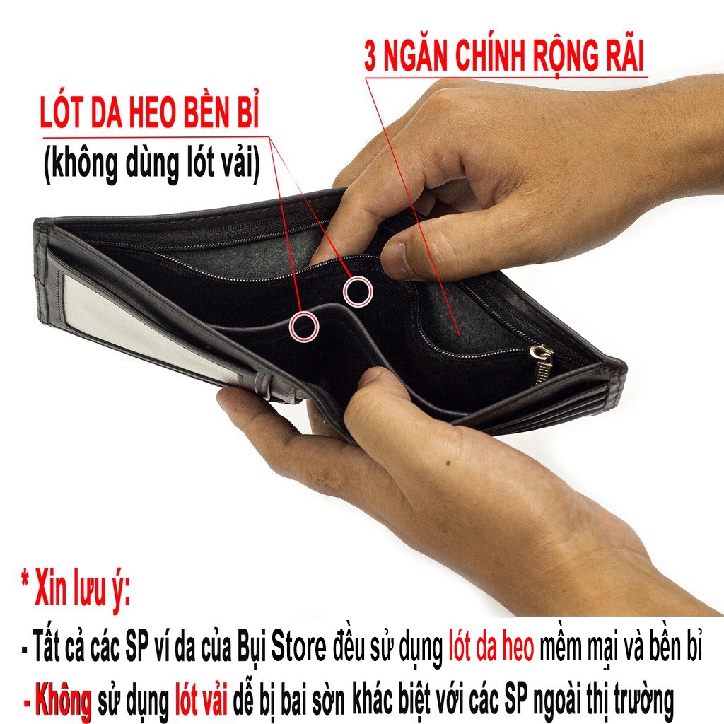 Ví da bò thật, ví đứng da bò cao cấp, bóp nam da thật bảo hành 2 năm