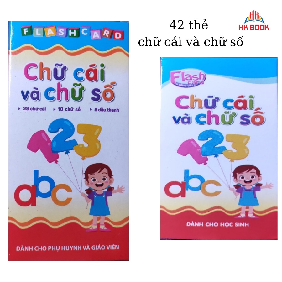 Sách - Bộ 42 thẻ chữ cái và chữ số dành cho học sinh, phụ huynh và giáo viên (29 chữ cái,10 chữ số, 5 dấu thanh) - (1 bộ