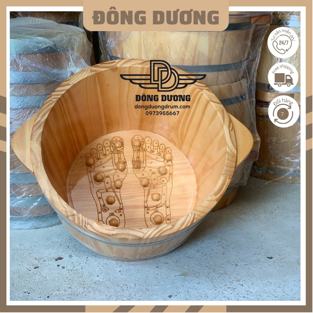 Chậu gỗ ngâm chân có hạt massage huyệt đạo hình bàn chân giúp tăng cường sức đề kháng