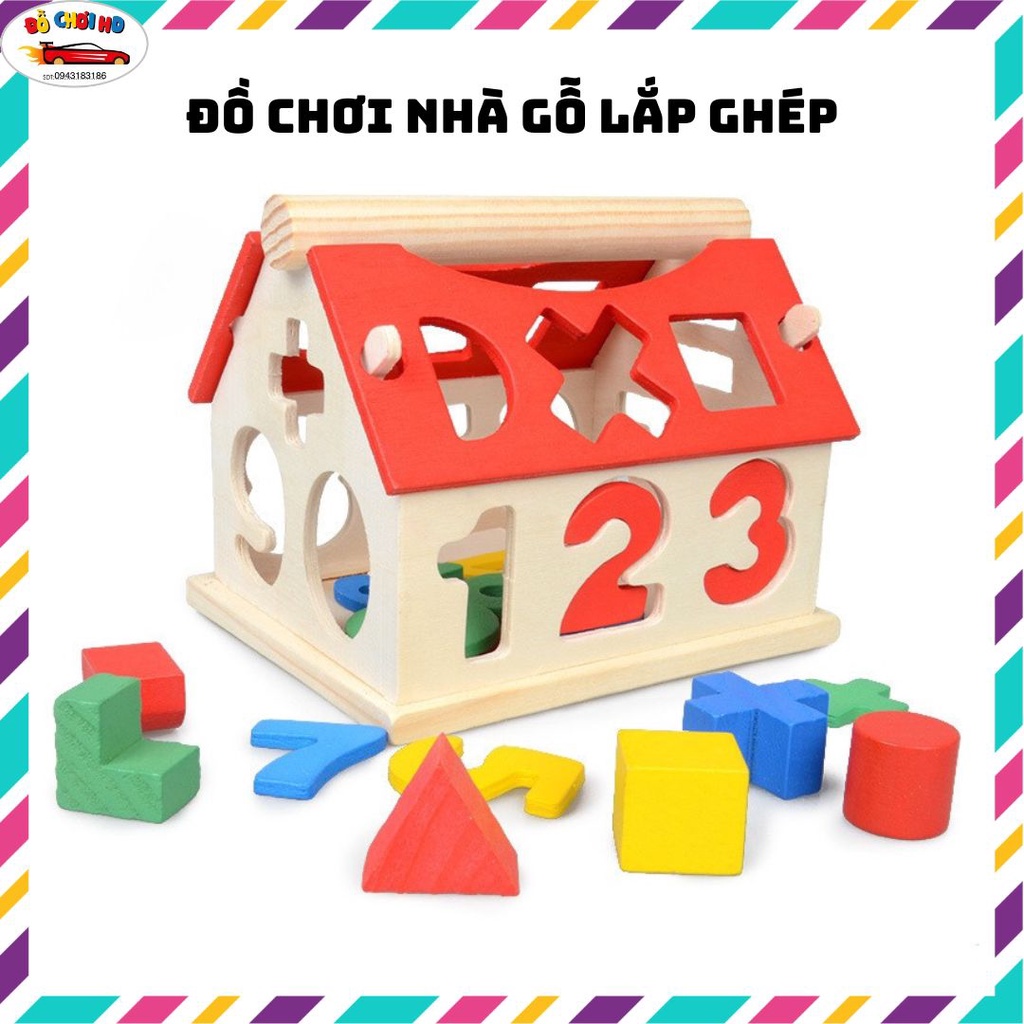 Đồ chơi gỗ nhà gỗ lắp ghép hình số, đồ chơi giáo dục cho bé