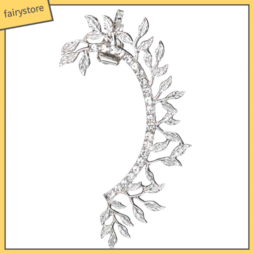 Khuyên vành tai kim loại hình lá đính đá vintage cho nữ