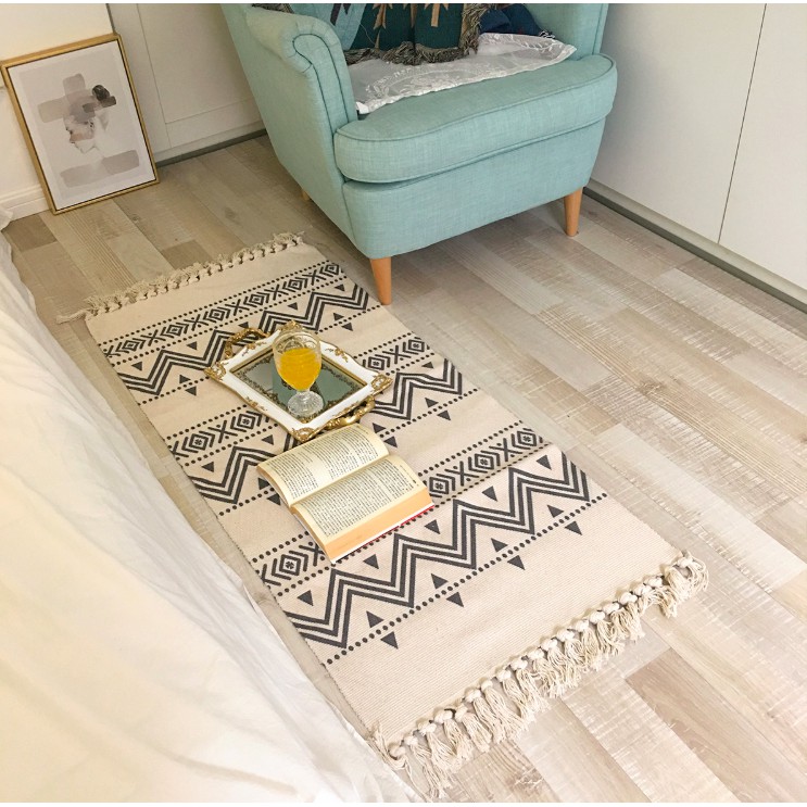 Thảm dệt thủ công canvas trải sàn, thảm trải bàn ghế phong cách Bắc Âu