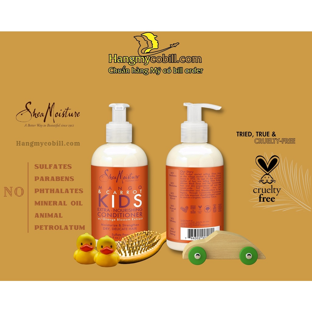 (có bill nhập)DẦU GỘI - XẢ CHO BÉ SHEA MOISTURE MANGO&amp;CARROT KIDS 237ML