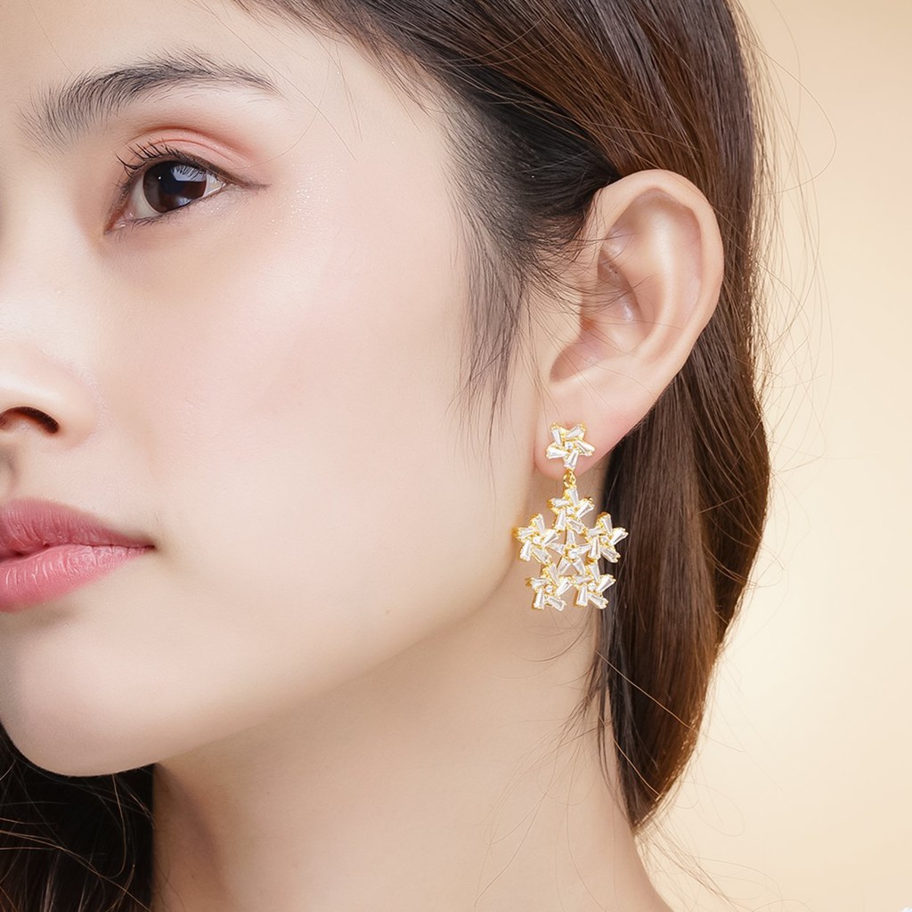 Bông tai nữ UHA mạ vàng 18K , đính kim cương nhân tạo B11104166A-180