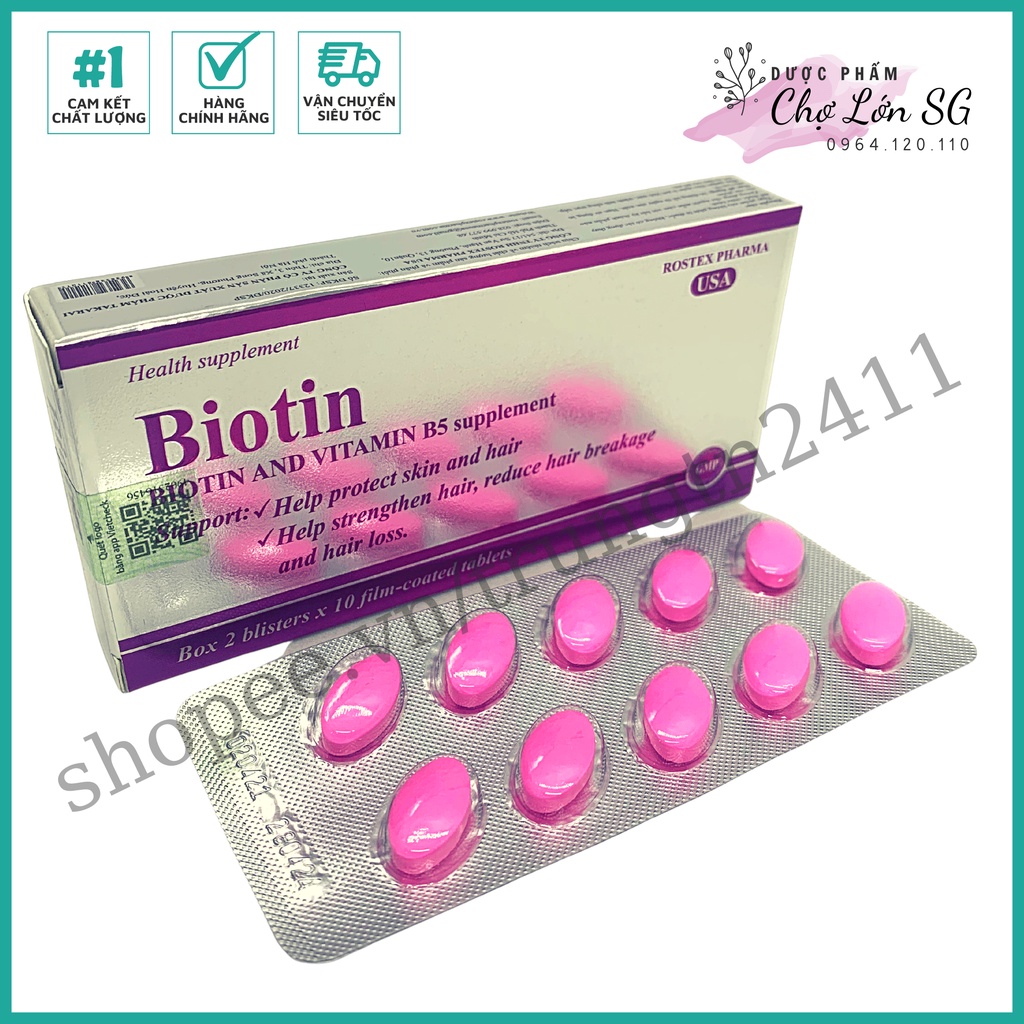 Viên uống bổ sung Biotin giảm rụng tóc, bảo vệ da, chắc móng – hộp 20 viên