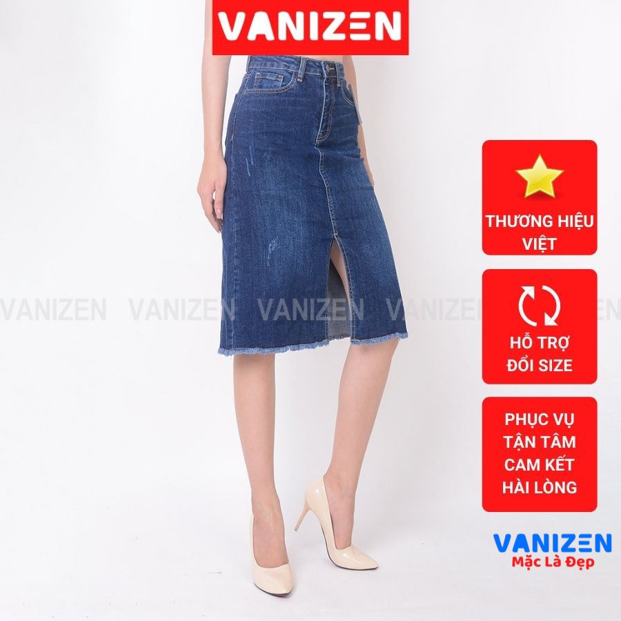 Chân váy jean nữ đẹp lưng cao dáng dài xước nhẹ hàng hiệu cao cấp mã 469 VANIZEN