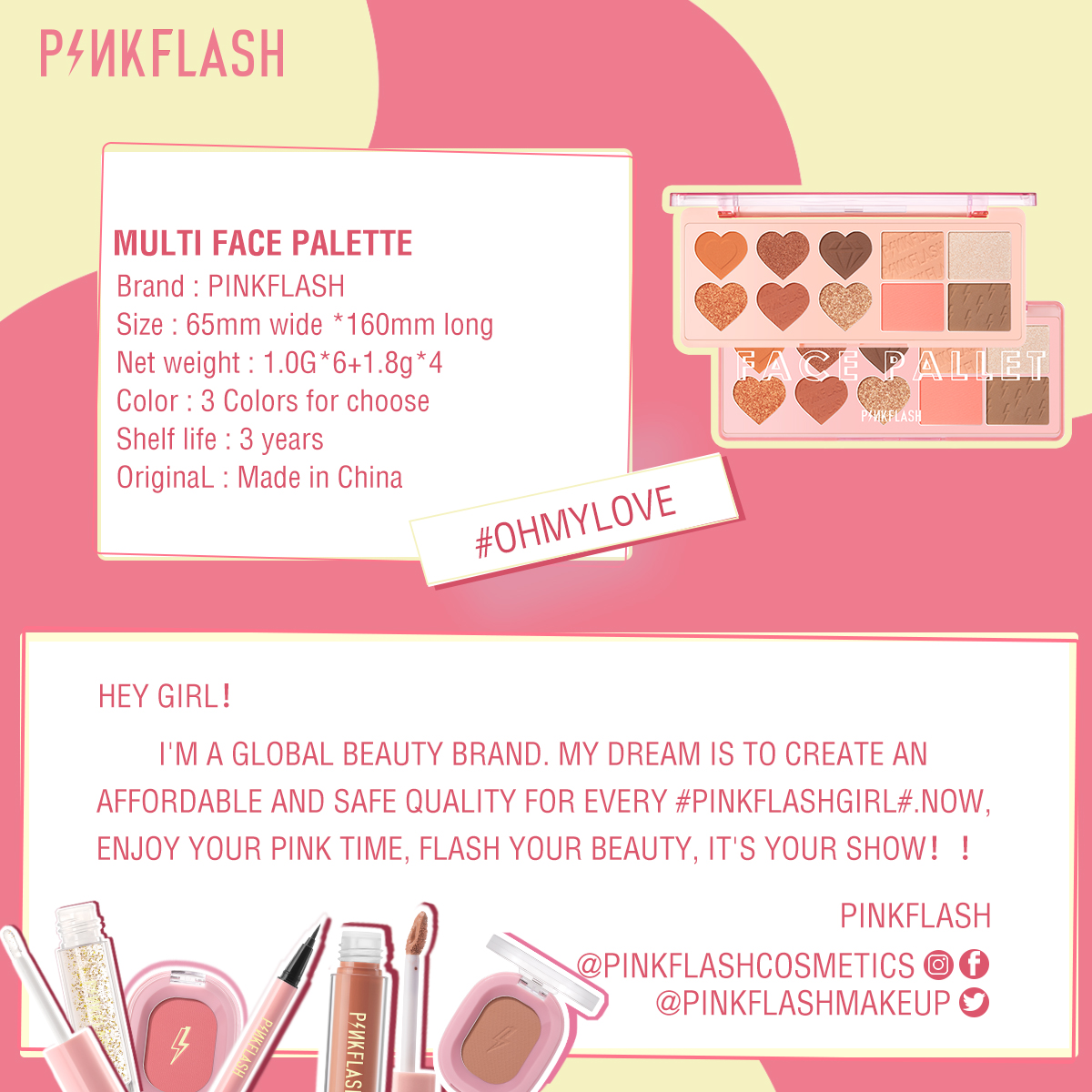 [Hàng mới về] Bảng Phấn Trang Điểm Pinkflash Ohmylove 4 Trong 1 Gồm Phấn Mắt/ Phấn Má Hồng/ Phấn Bắt Sáng/ Phấn Tạo Khối | BigBuy360 - bigbuy360.vn