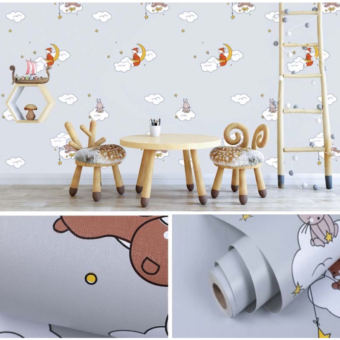 Decal giấy dán tường CÁO XÁM MỚI khổ 45cm keo sẵn