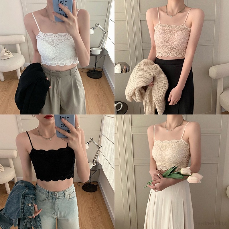 Áo Tank Top Phối Ren Có Mút Nâng Ngực Dáng Ôm Thời Trang Quyến Rũ Cho Nữ