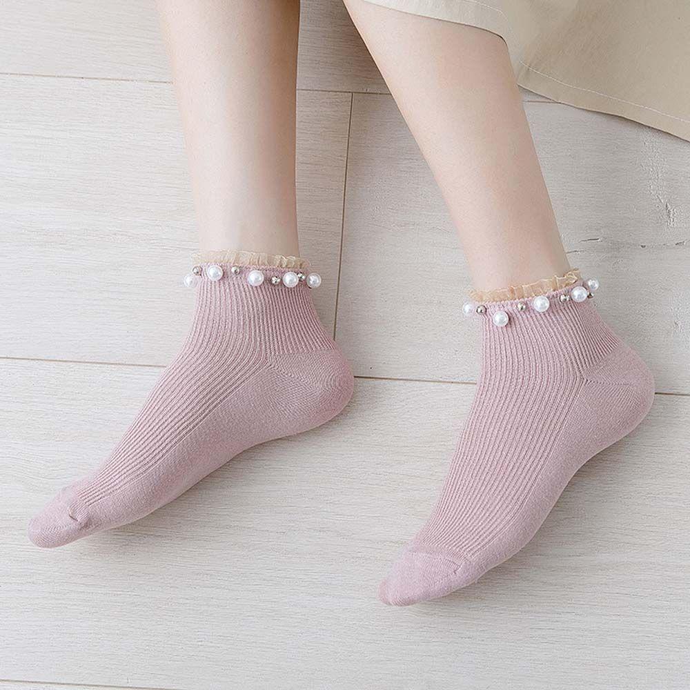 Vớ Thuyền Màu Trơn Phối Ren Dễ Thương Thời Trang Mùa Thu