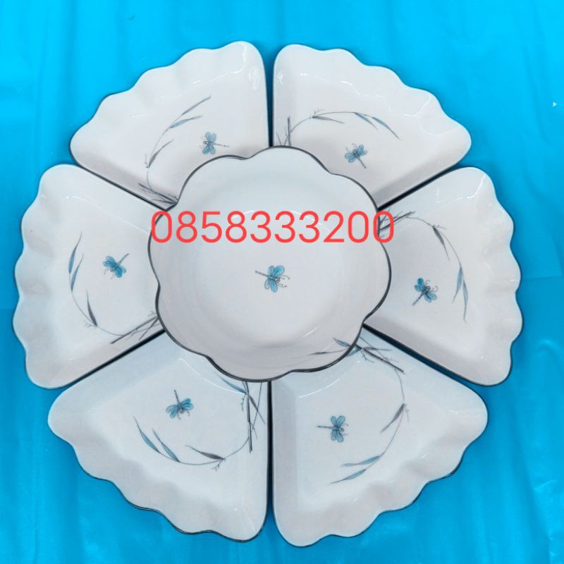 Bộ bát đĩa hoa mặt trời vẽ chuồn chuồn, đường kính 48cm. Hàng sứ Bát Tràng