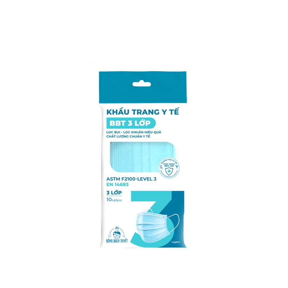 Khẩu trang y tế BÔNG BẠCH TUYẾT 3 LỚP màu Trắng, Xanh 10 cái/ gói