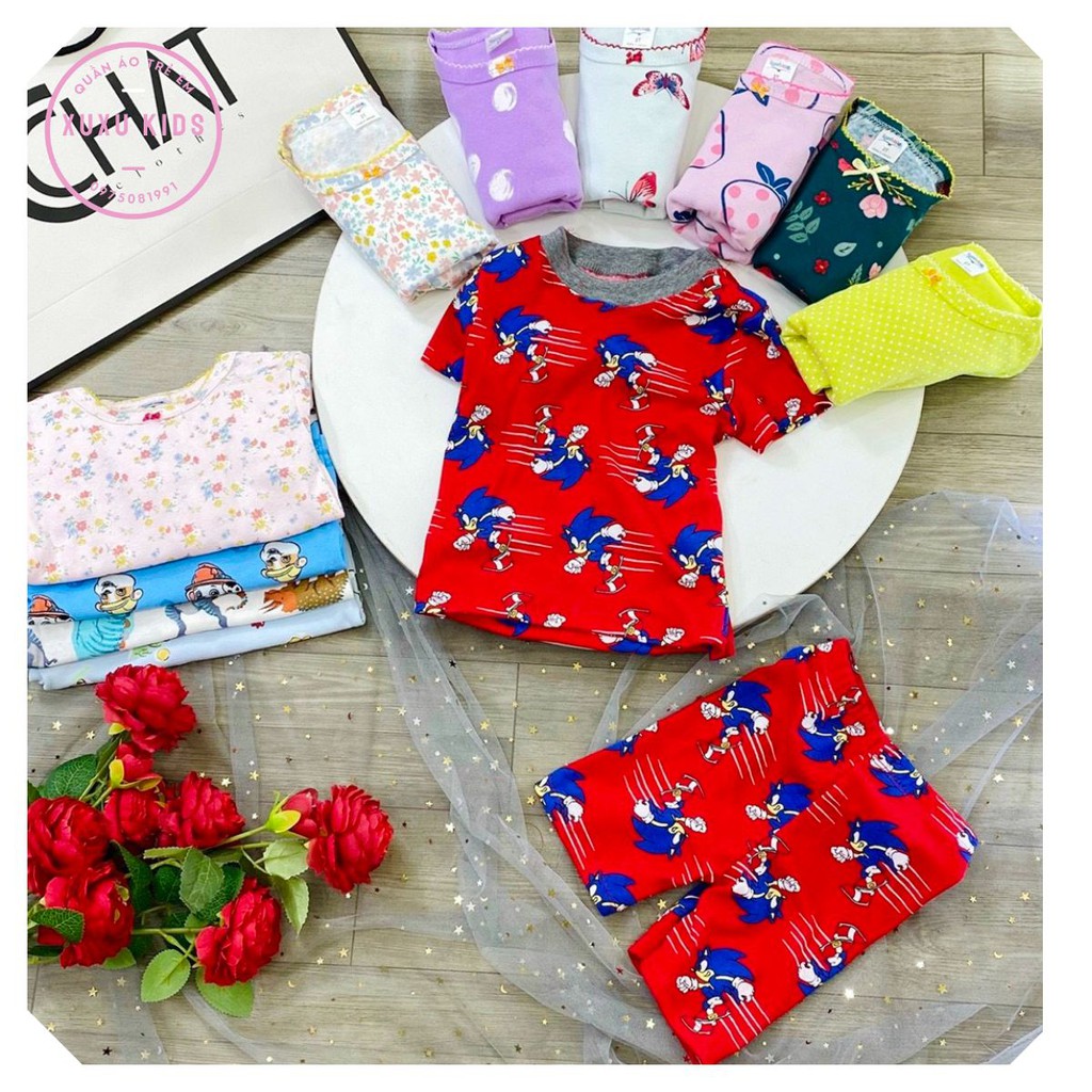 [HOT] Bộ cộc tay 🍓SALE🍓 Combo 3 bộ quần áo trẻ em mùa hè chất bozip xuất dư cho bé trai bé gái Xu Xu Kids size từ 8-20kg