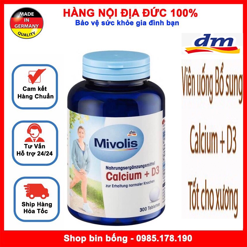 Viên uống bổ sung Calcium D3 mivolis  hộp 300v Hàng Đức