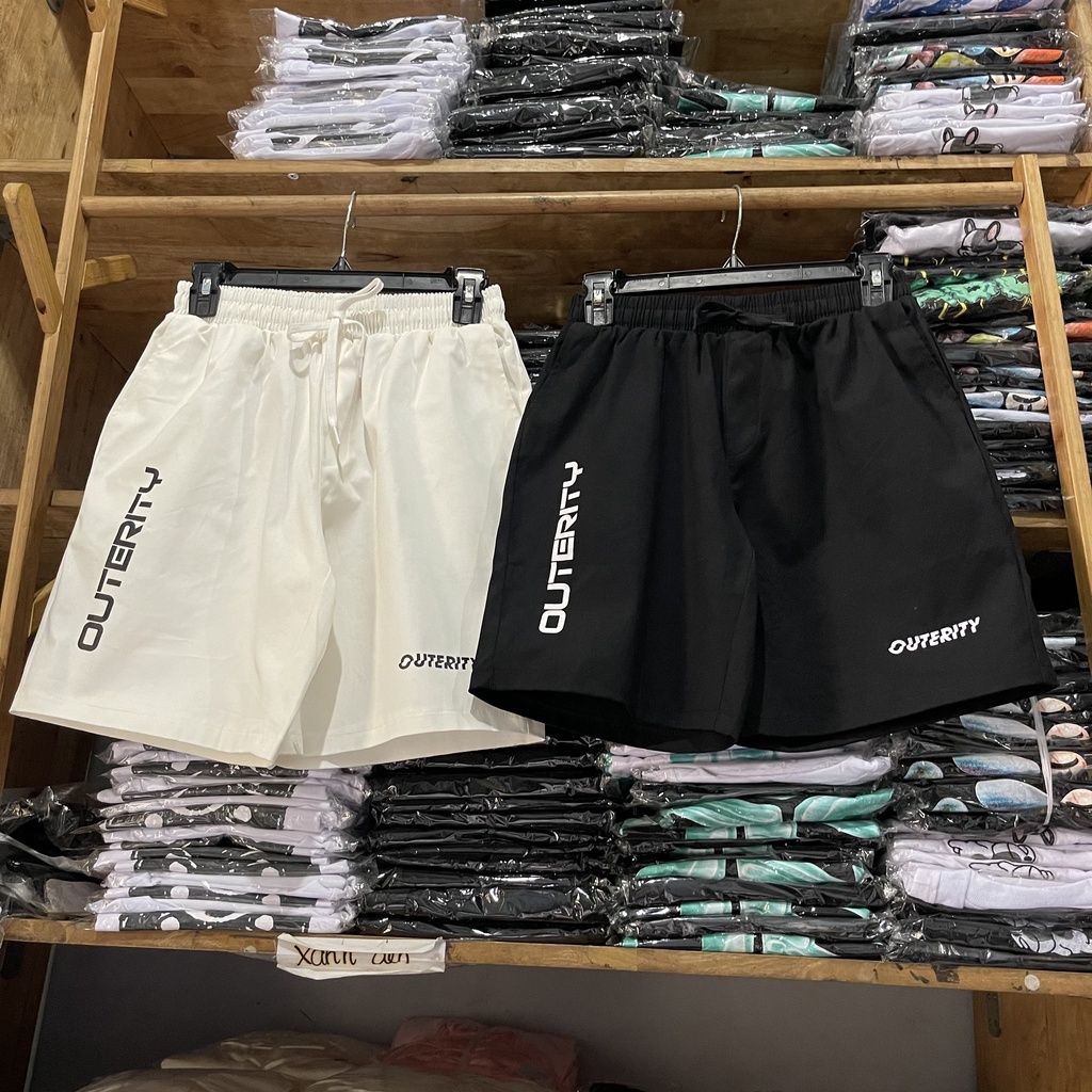 Quần short kaki nam nữ cạp thun in chữ Outerity – Unisex 2022