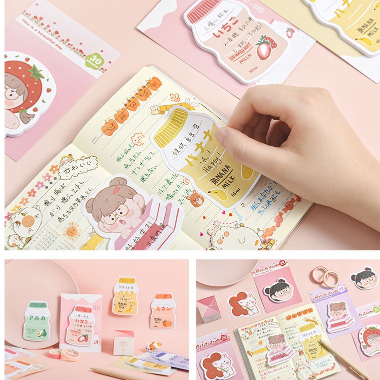 Stick Note, Giấy Nhớ Ghi Chép Hình Nhiều Màu Cô Bé, Cổ Trang và Sữa Cute | NT004