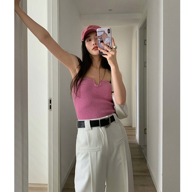 QADCOL Áo Ống Ngắn Dệt Kim Có Thể Mặc Ngoài Mùa Hè Phong Cách Mới