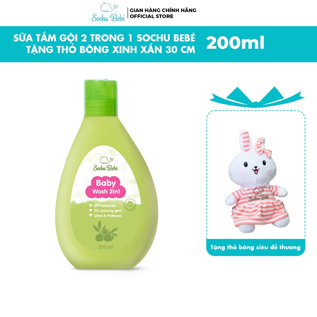 Sữa Tắm Gội 2 Trong 1 (Baby Wash 2 In 1) Sochu Bebé Dung Tích 200ml Tặng Thỏ Bông Xinh Xắn