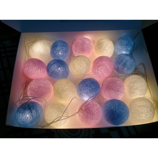 [GIÁ SỈ - TẶNG PIN]) Dây Đèn Cotton Ball 4 Mét 20 Banh Led, Banh Vải, 4 Màu Pastel, Không Nhấp Nháy, Dùng Pin AA