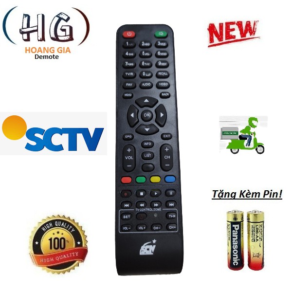 Điều khiển đầu thu truyền hình cáp SCTV- Hàng tốt 100% Tặng kèm Pin!!!