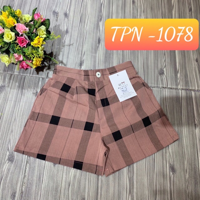 Quần short đũi thái kẻ cạp chun