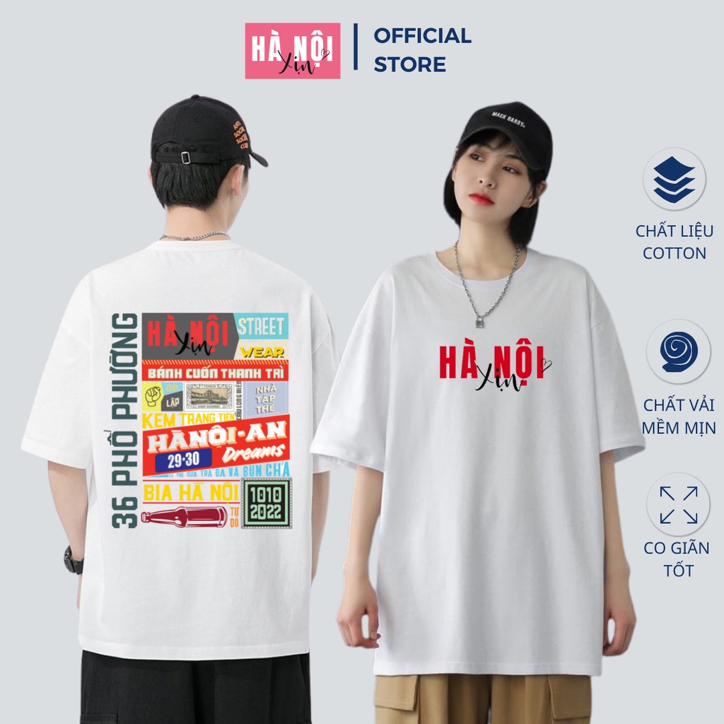 Áo thun nam nữ Unisex in HÀ NỘI XỊN phiên bản Premium Cao Cấp Chất Liệu 100% Cotton mềm mại, thoáng mát
