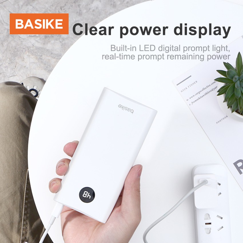 Sạc Dự Phòng Basike PT201 Dung Lượng 20000mah Màn Hình LED Kèm Dây Cáp Sạc