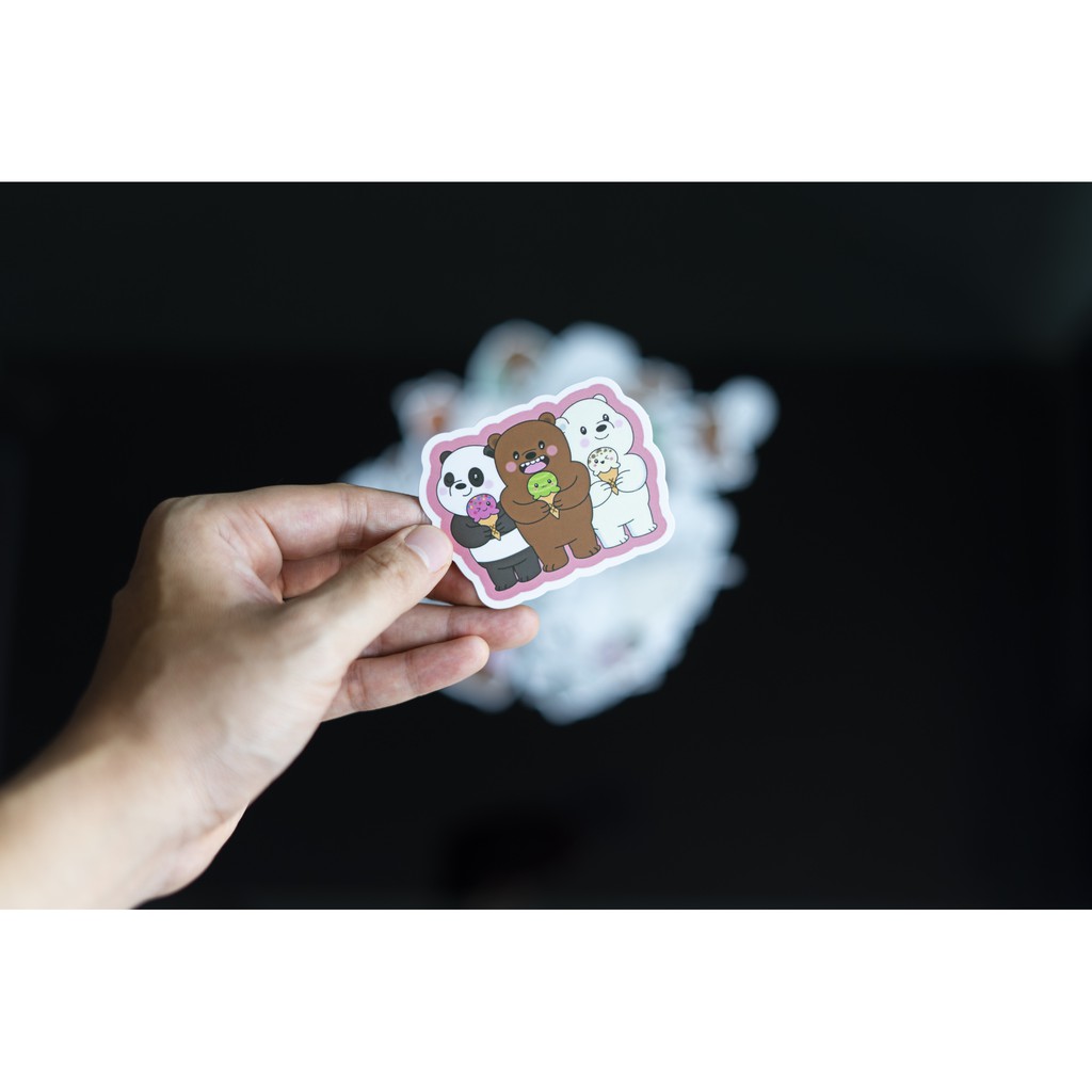 Bộ 10 20 50 sticker WE BARE BEARS cao cấp chống nước trang trí Vali Laptop Mũ Bảo Hiểm Xe Máy Xe Đạp Đàn Guitar Ukulele