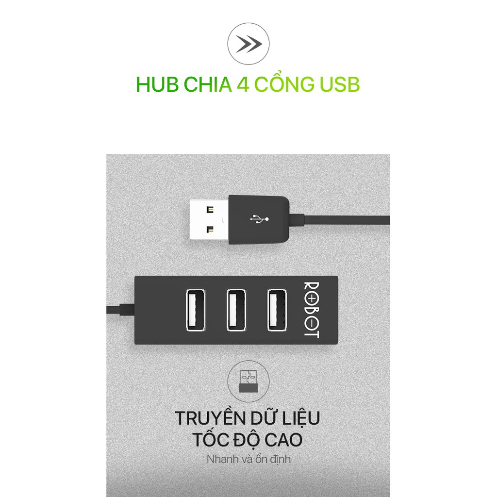 Bộ chia USB HUB 4 cổng ROBOT H140-80 dài 80cm , đa năng truyền dữ liệu tốc độ cao ổn định - HÀNG CHÍNH HÃNG | BigBuy360 - bigbuy360.vn