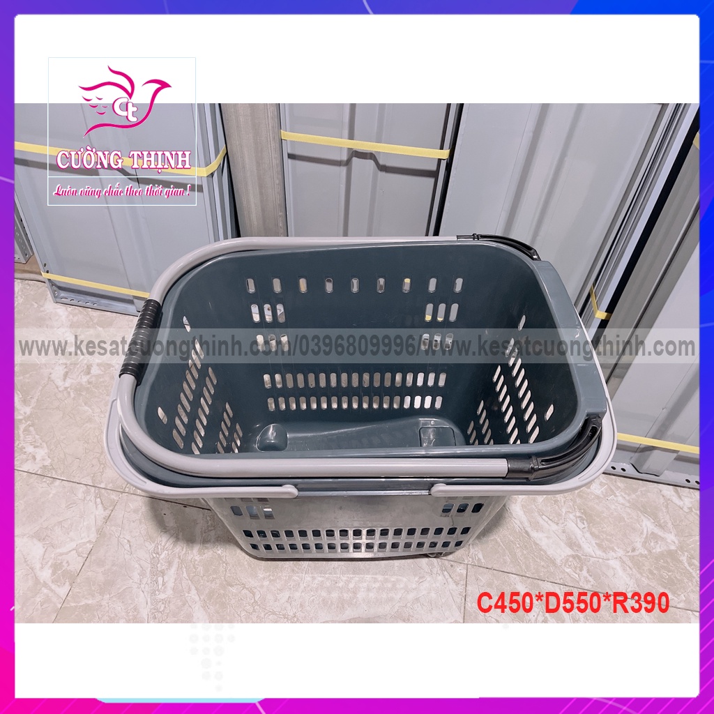 Giỏ kéo siêu thị, Tay ngả, sản phẩm giúp cho khách hàng đi siêu thị, mua sắm dễ dàng hơn.