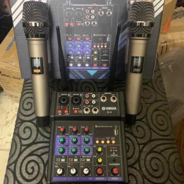 Bộ Mixer Yamaha G4 USB - Bộ trộn âm thanh Mixer Chuyên Karaoke, Livestream, Thu Âm Cao Cấp - Tặng Kèm 2 Micro Không Dây