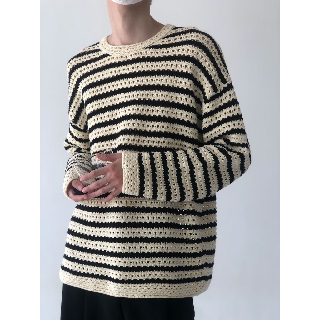 Áo Len Dài Tay Họa Tiết Kẻ Sọc Thiết Kế Mới Cao Cấp Thời Trang Theo Phong Cách Hàn Quốc Cho Nam