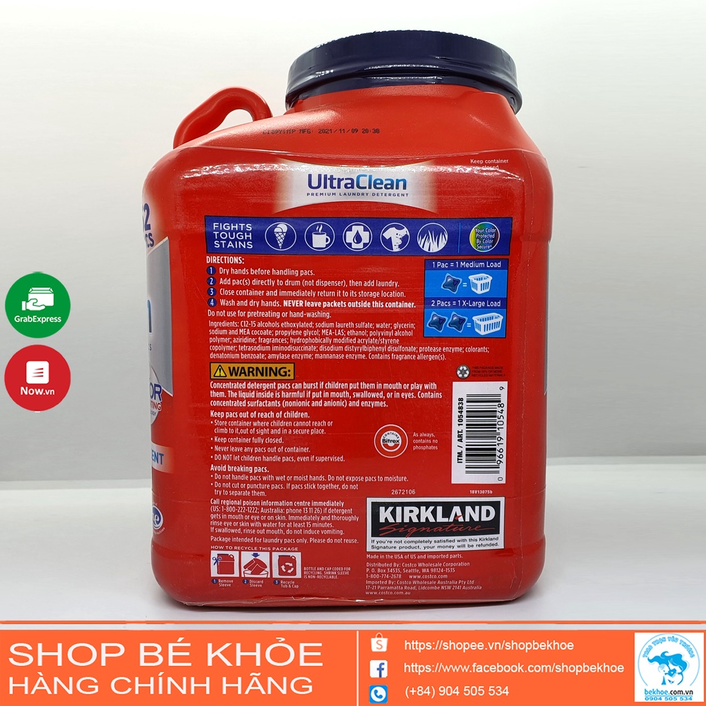 Viên giặt xả kháng khuẩn Ultra Clean - Kirkland Signature Ultra Clean 152 viên