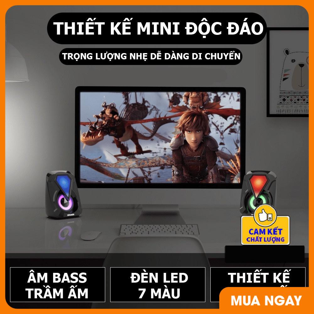 Loa máy tính E-1053, Loa vi tính mini 2.0 để bàn cao cấp âm thanh siêu trầm có đèn led RGB đổi màu cực chất 1053