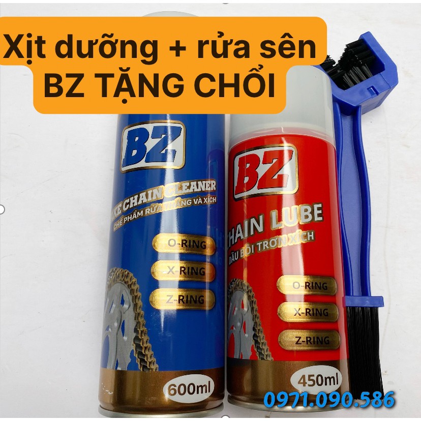 [CÓ VIDEO] COMBO 3 món gồm Xịt dưỡng và xịt rửa sên và chổi cọ sên xích xe máy hãng BZ - giá rẻ dùng cực êm ái hiệu qủa