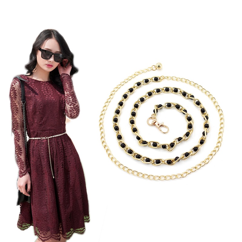 Thắt lưng chuỗi hạt ngọc trai kim loại mạ vàng thời trang thanh lịch sáng tạo cho nữ