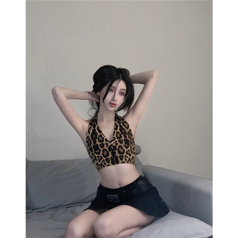 Áo Hai Dây Dáng Ôm In Họa Tiết Da Báo Thời Trang Mùa Hè Phong Cách Đường Phố Hàn Quốc Cho Nữ