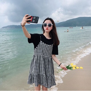 Váy yếm 2 dây kẻ caro