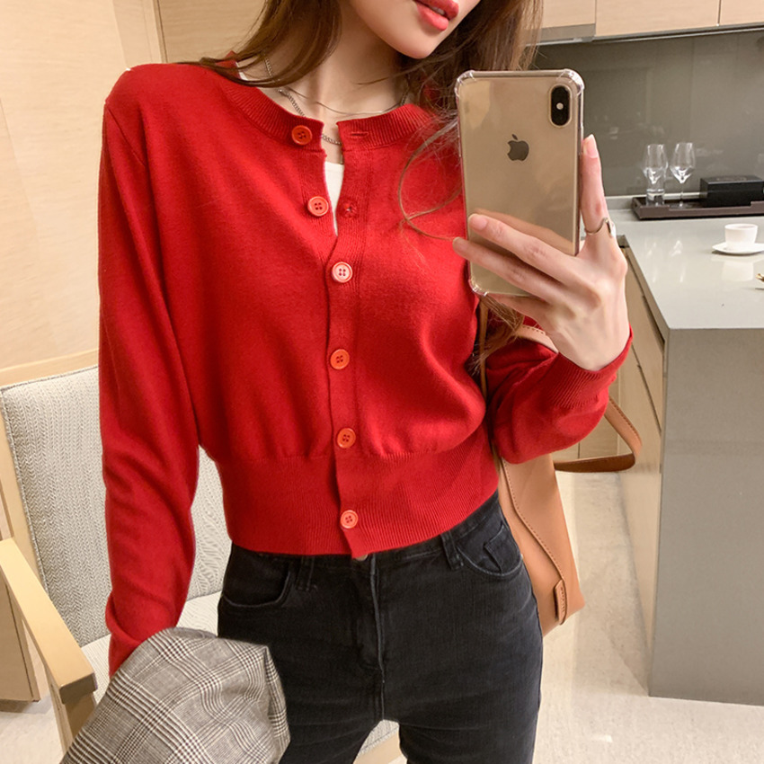 Áo Khoác Cardigan Dệt Kim Mỏng Dáng Ngắn Thời Trang Xuân Thu 2020 Phong Cách Hàn Quốc Mới Cho Nữ