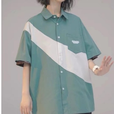 Áo Sơ Mi Tay Ngắn Dáng Rộng Màu Trơn Phối Túi Thời Trang Hàn Quốc Cho Nam