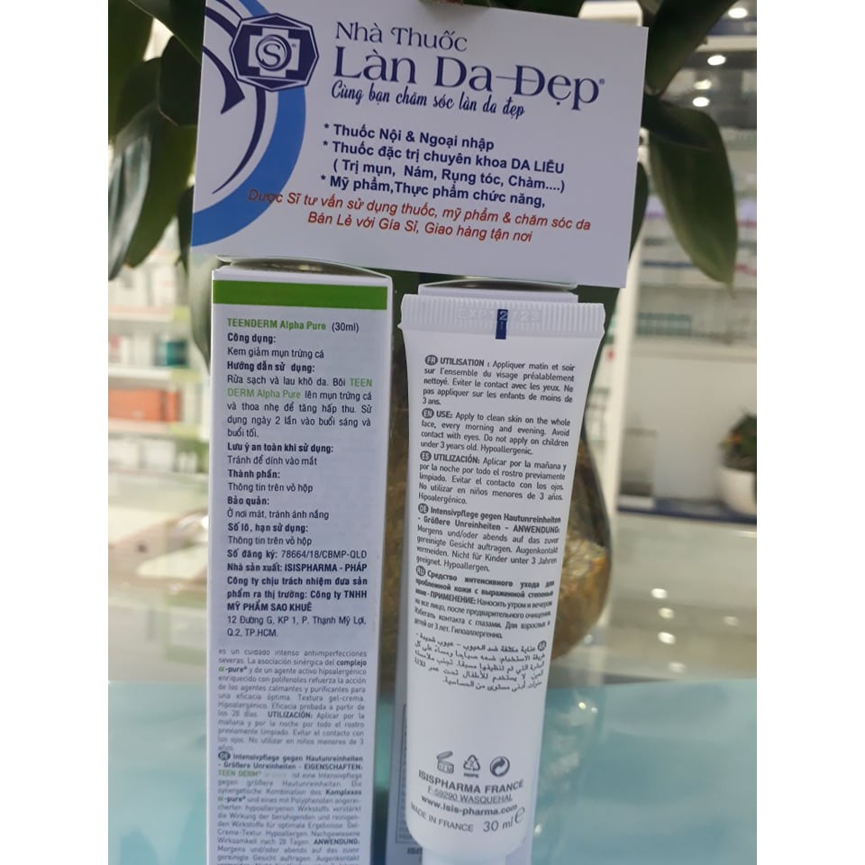 Kem dưỡng da Isis Pharma Teen Derm Alpha Pure chuyên sâu giúp giảm mụn mờ sẹo thâm làm đẹp da 30ml