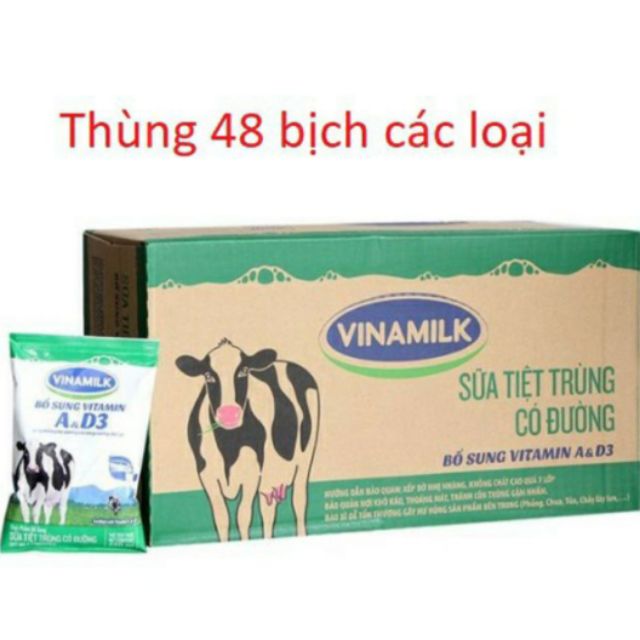 THÙNG 48 BỊCH SỮA TIỆT TRÙNG VINAMILK CÓ ĐƯỜNG 220ML/BỊCH