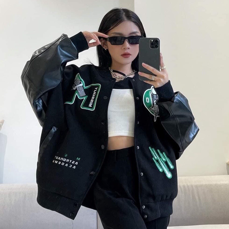 Áo Khoác Bomber - áo Bomber Nỉ Phối Tay Da Chữ M Form Rộng Hot Trend | BigBuy360 - bigbuy360.vn