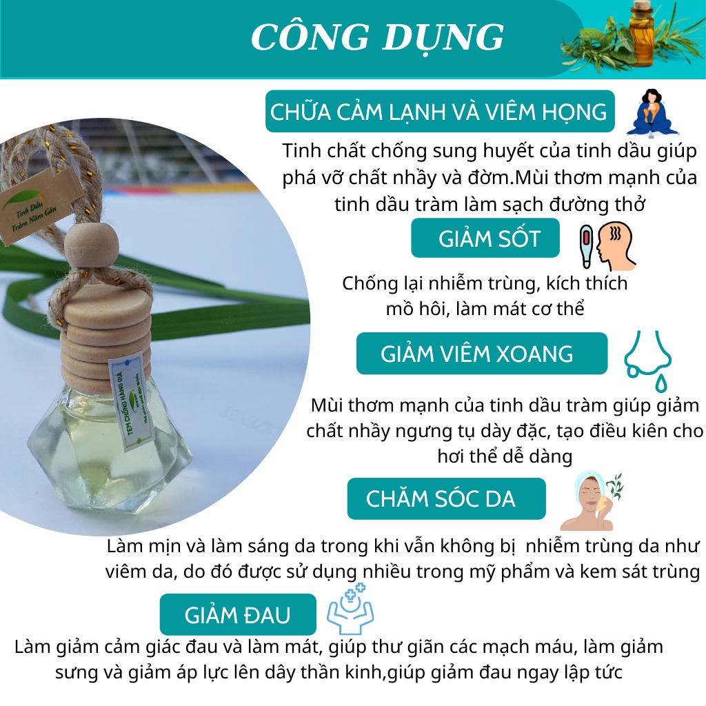 Tinh dầu tràm treo xe thơm phòng thiên nhiên nguyên chất đuổi muỗi khử mùi NESFARM TTT8