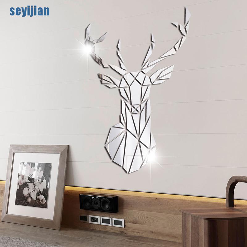 Sticker Gương Dán Tường Hình Đầu Hươu 3D Nhiều Kích Cỡ