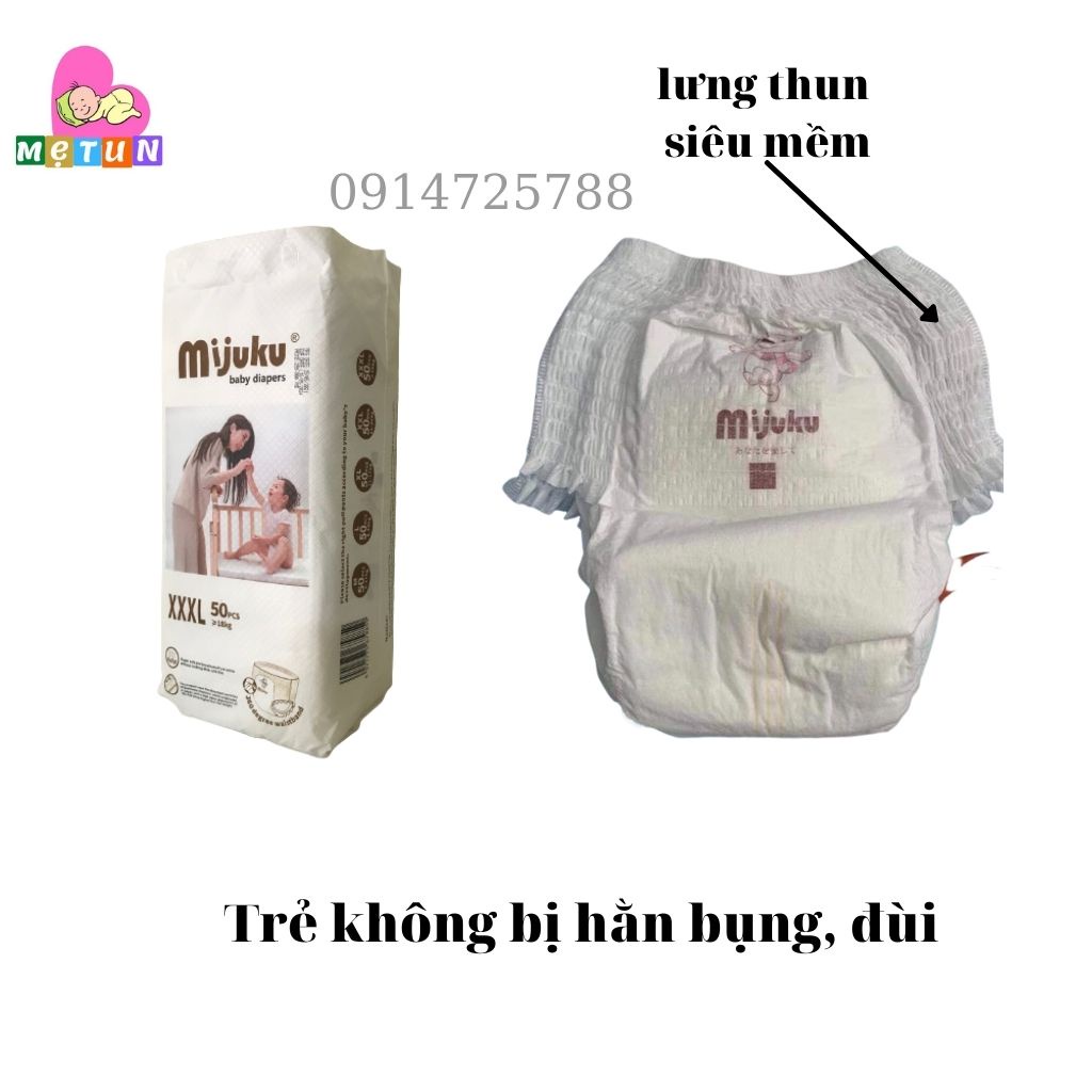 Tã quần/Dán Mijuku  xuất Nhật, bỉm đủ Size S/M/L/XL/2XL/3XL từ sơ sinh tới 27kg combo 2 túi 100 miếng[Shop mẹ Tun]