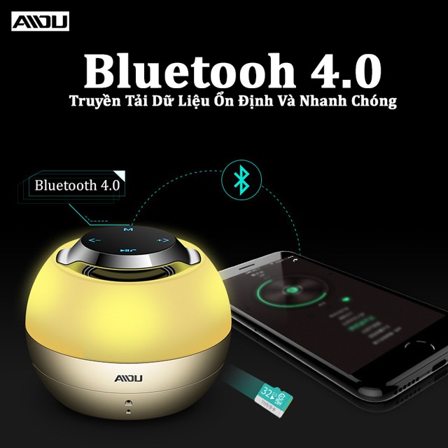 Loa Bluetooth Kiêm Đèn Led Nháy 7 Màu AIDU A1 Cao Cấp, Phím Bấm Cảm Ứng, Kết Nối Được Với PC, Laptop,Tivi - Nhiều Màu