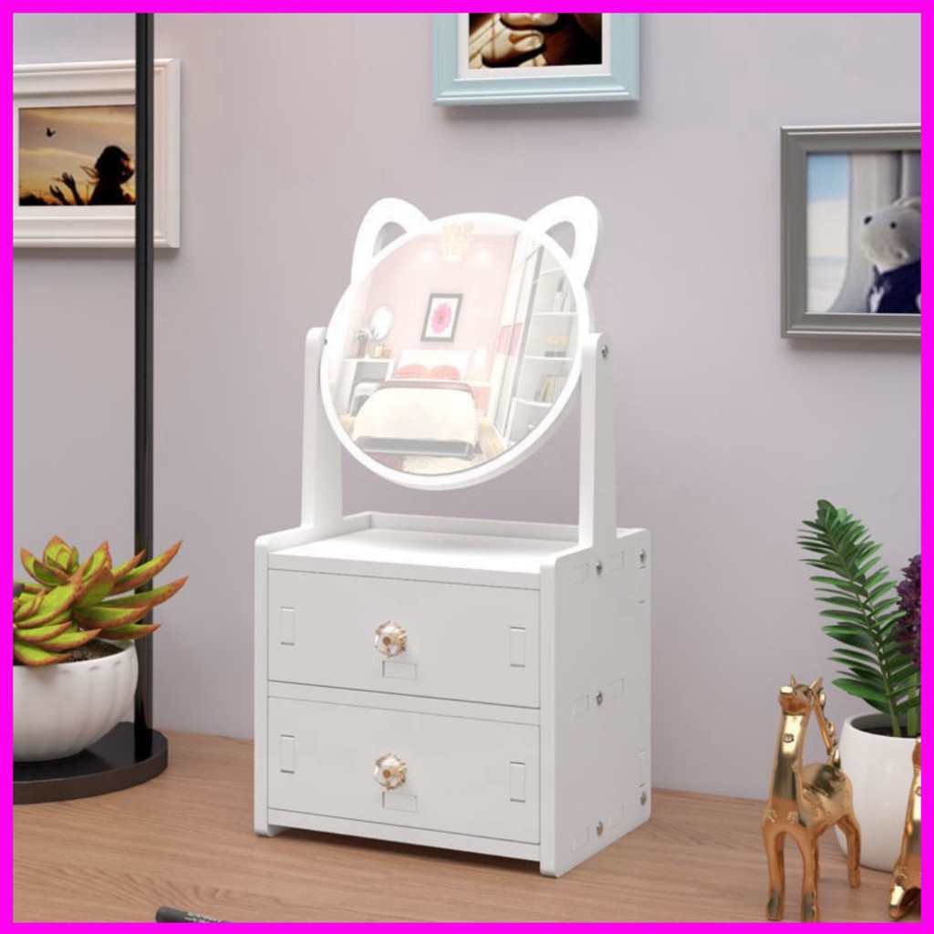 // (HOT) FREESHIP Bàn Trang Điểm Mini Có Gương Mèo Hello Kitty Bằng Gỗ Nhựa Để Phòng Ngủ - Màu Trắng Nhỏ Gọn Đựng Mỹ Phẩ