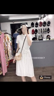 Váy sơmi kẻ kèm dây buộc